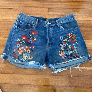 Mother denim floral embroidered shorts